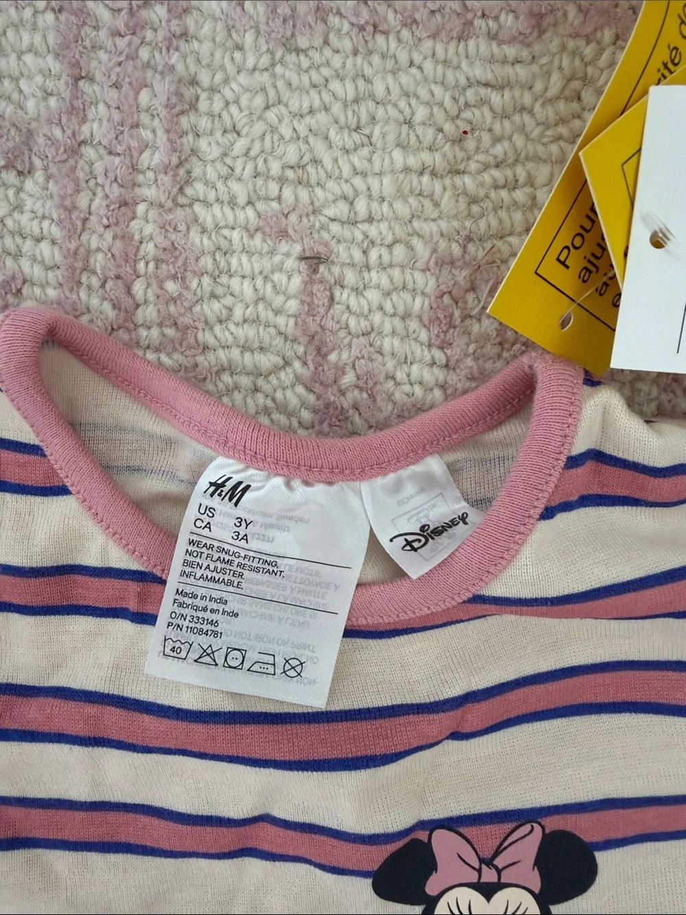 Disney Minnie Mouse Pink Cream Stripe Short Pajama Set H&M Size 3T NWT